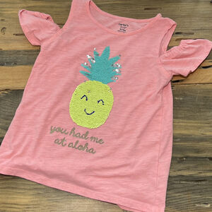 Carters Girls Pink Aloha Pineapple Sequin‎ Cold Shoulder Top, Size 6/6X